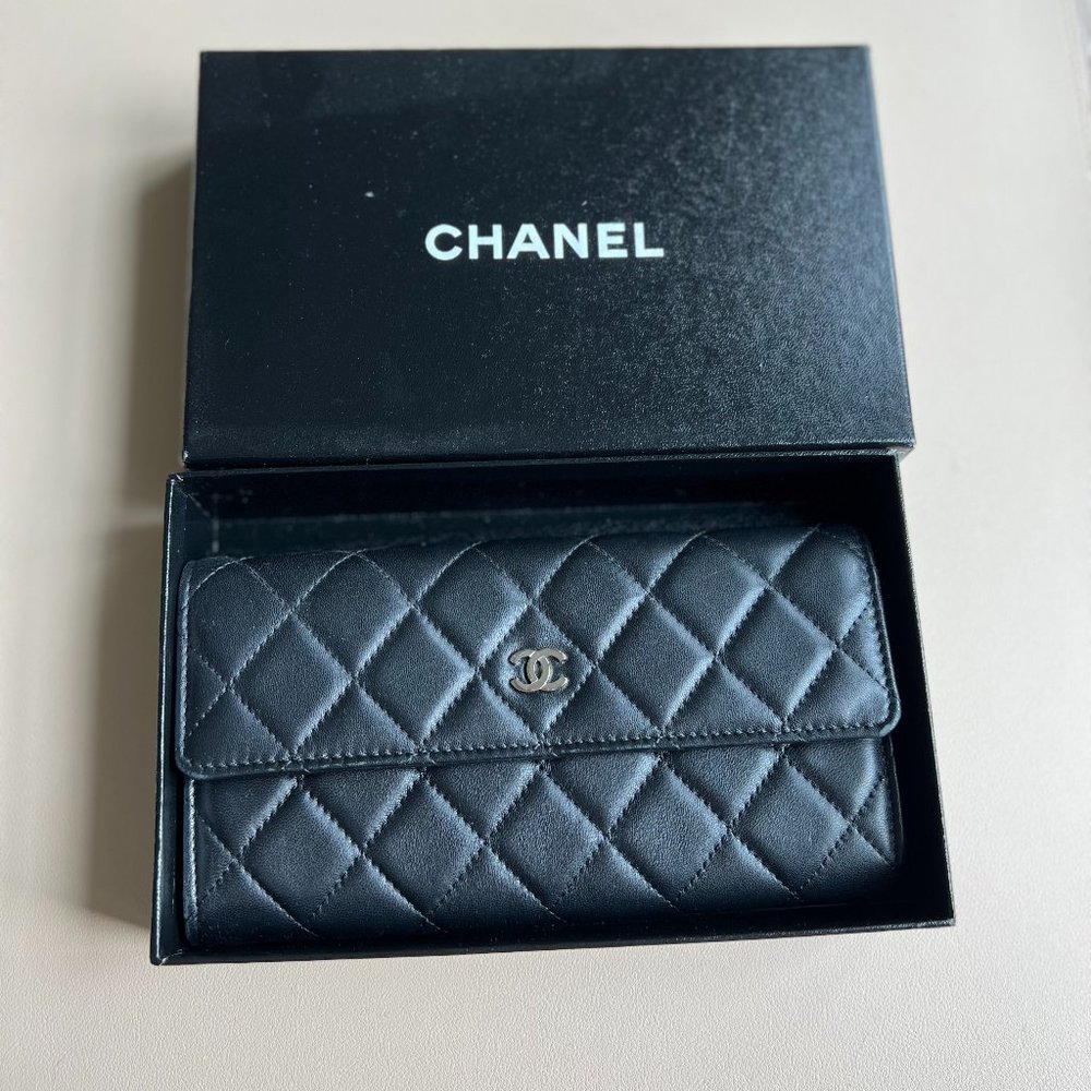 Chanel Quilted Black Caviar Long Wallet